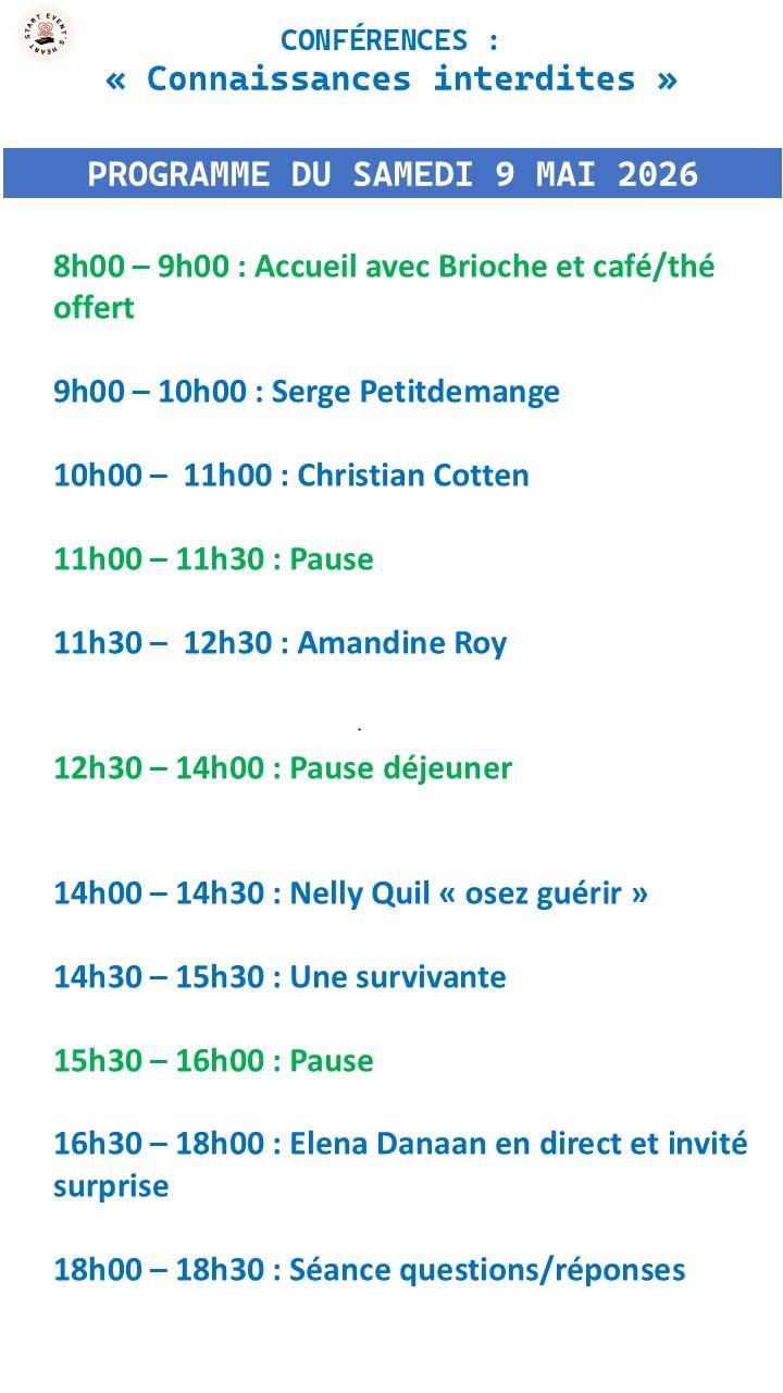Programme samedi 9 mai 2026
