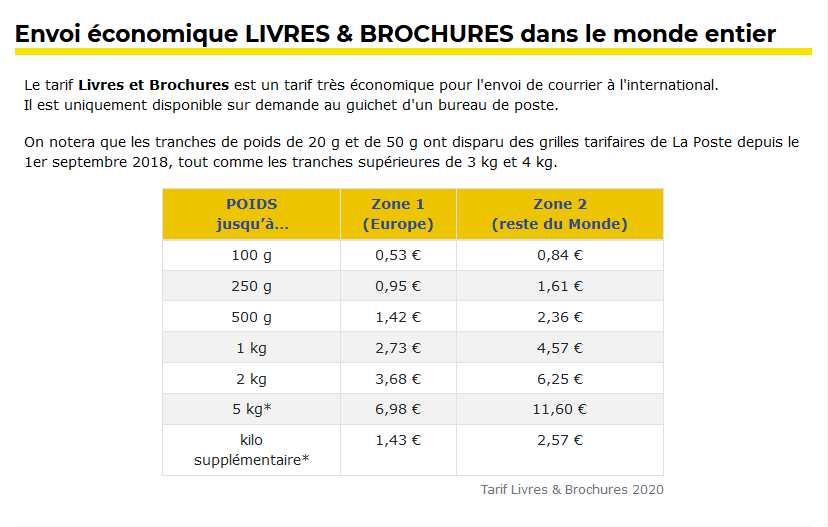 Tarifs livres et brochures 2020